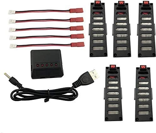 ZYGY 5PCS 3.7V 500mAh Lithium Batterie mit 5 in 1 Ladegerät mit 5PCS Umwandlung Kabel für JY018 F8 GW018 Faltender Quadcopter RC Drone