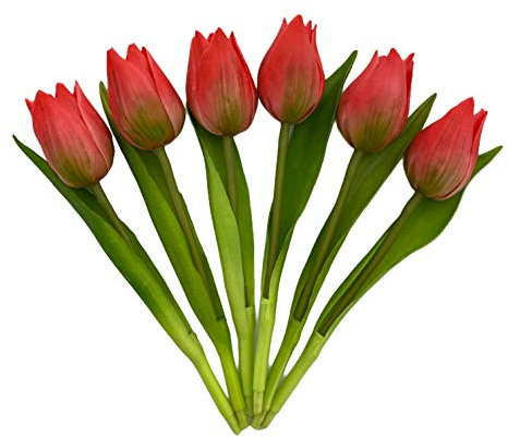 MIJOMA Künstliche Tulpen, künstliche Blumen, Real Touch,Tisch-Dekoration (6 Stück - Länge 19cm, pink)