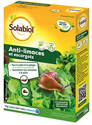 Solabiol Anti-Limaces & Escargots - 1 Kg - Granulés - Résistant À La Pluie - Prêt À l'emploi - Utilisable en Agriculture Biologique SOLIMA1000