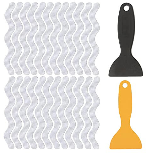 GmeDhc Bath Grip Stickers, 24 Pcs Anti-Slip Strips for Shower with 2 Pcs Scraper, Transparent Non Slip Stickers, Non Slip Strips Pad Bathtub Flooring Safety Tape Mat for Bath Shower