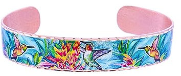 Kolibri-Armbänder für Damen. Offene, verstellbare Kupfer-Armbänder, Manschetten, Aquarell-Kunst-Schmuck, Kolibri-Geschenke, Geschenke für Frauen