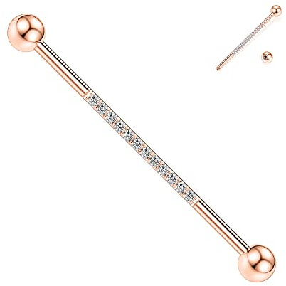 AROWRO Industrial Barbell Chirurgenstahl 14G Industrial Piercing Industrial Ohrringe mit Pyramide und CZ Knorpel Piercing Schmuck 1 1/2 Zoll 38mm Rose Gold Industrial Barbell