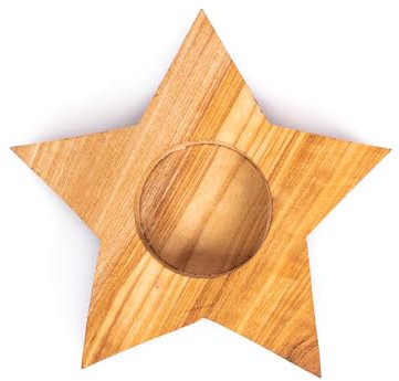 DARIDO Olivenholz Teelichthalter, 10x10x2cm, Handgefertigt Stern Kerzenständer, Romantische Deko für Wohnzimmer, Bad, Tisch, Rustikal Vintage Geschenk, Valentinstag, Weihnachten Teelichter Dekoration