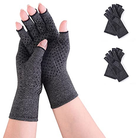 AovYoo 2 Paar Arthrose Handschuhe Fingerlose, Rutschfest Kompressionshandschuhe, Arthriti Gaming Handschuhe für Arbeit Schlafen Sport,Bietet Halt und Wärme für die Finger (S, Rutschfest)