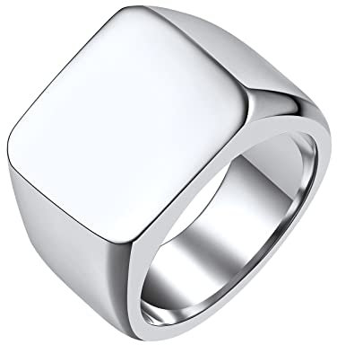 FindChic Edelstahl Herren-Ring,Quadrat Siegelring Für Männer,Bikerring Ring 22