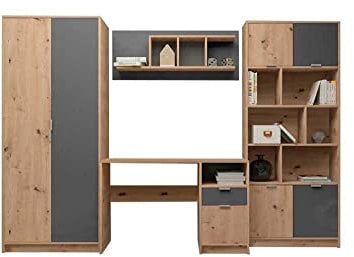 AVANTI TRENDSTORE-Kaeli-Set di mobili camera da letto dei ragazzi/ospiti legno laminato, con armadio, scrivania, libreria e scaffale a muro. Posizionati liberamente.