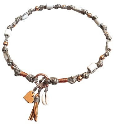 EM-Keramik Kette *Gipsymee* Chichi Ivory - edles Tau Schmuckhalsband für Hunde - Taupe und Rosegold