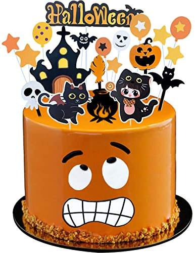 21 Stück Halloween Kuchenaufsätze, Cupcake Toppers, Party Dekorationen, Kuchendekoration Kuchenhut, Ghost Pumpkin Decor, Lustige Emoji-Dekoration