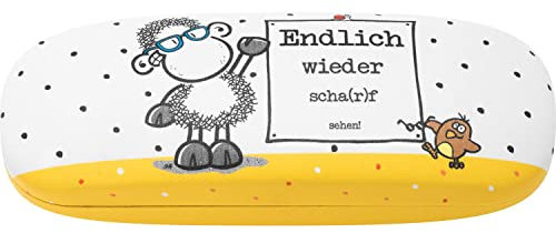 Sheepworld Brillenetui mit Motiv Endlich | Hartschalen-Etui, 17,5 cm x 6 cm, Gelb | Geschenk, Geburtstag, lustiges Geschenk | 47965