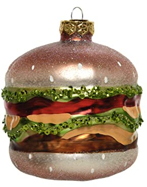 Kaemingk Christbaumschmuck Glas 10,3cm Hamburger Weihnachtskugeln Christbaumkugeln Essen mundgeblasen bunt
