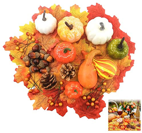 WUERKIYA Herbst Dekoration 120 Stück Halloween Tischdeko Tannenzapfen künstliche Ahornblätter kleine Eicheln Tannenzapfen Kürbis Thanksgiving Tischdeko Halloween Home Draussen Party Dekoration