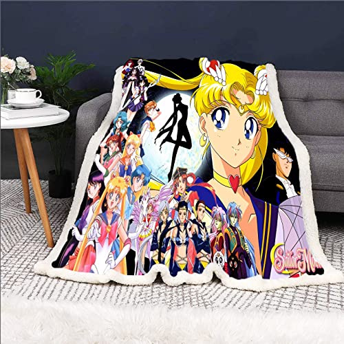 DDONVG Sailor Moon Kuscheldecke 150x200 Anime Cute Moon Decke Kinder Sanft Flanelldecke Weich Fleecedecke Sofadecken Mikrofaser Tagesdecke (14,150 X 200 cm)