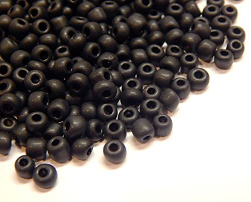 1100 Stück Glas Rocailles Perlen 4mm, 6/0, Ponyperlen Rund Mini Perle Seed Beads (Schwarz Matt)