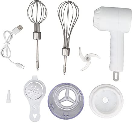 TOPINCN Batteur à Oeufs Multifonctionnel, MéLangeur Portatif Portatif sans Fil Hachoir à L'ail éLectrique Hachoir à Viande MéLangeur à Main éLectrique Cuisson GâTeau Batteurs à CrèMe (Blanc)