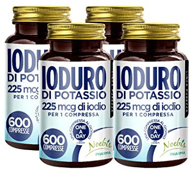 Ioduro di Potassio 600 Compresse - 225 mcg di Iodio per 1 Compressa - Alto Dosaggio - Normale Funzione della Tiroide - Fornitura di Lunga Durata