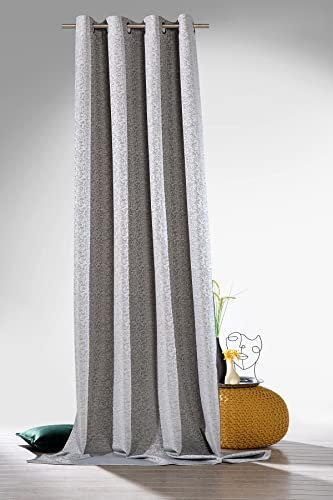 heimtexland ® Thermogardine Verdunkelungsvorhang Ösenschal Gardine Jacquard Blackout Beschichtung Deko Vorhang Blickdicht Isolierend HxB 245x135 Typ829 Anthrazit - Ornamente