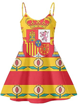 Belidome Vestidos de tirantes delgados para mujer, vestido de viaje casual de verano, XS-4XL, Bandera de España, M