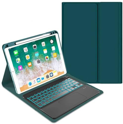 CHSTLS Keyboard Case for iPad Pro 12.9 5th Gen 2021 / 4th Gen 2020 / 3rd Gen 2018, Smart Folio Cover with Detachable Wireless Bluetooth Backlit Keyboard and Touchpad, Pencil Holder - Dark Green
