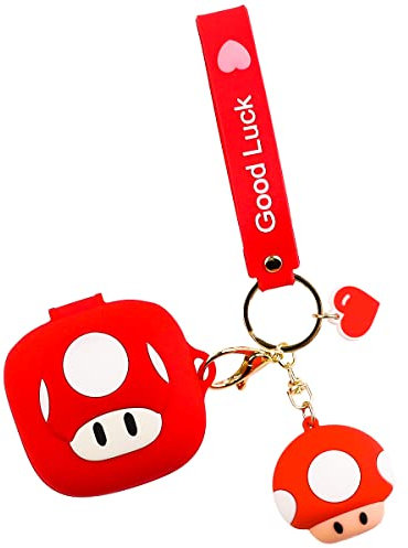 Case for Beats Fit Pro 2021 Earbuds, XMBYGY Beats Fit Pro Cartoon Headphones Charging Silicone Case Cover with Cute Doll Keychain Full Body Anti-Lost Lanyard Protection (Mushroom)