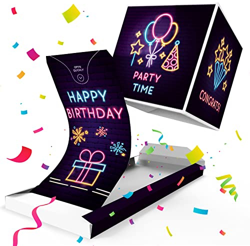 Notta&Belle FEEL LOVE EVERY MINUTE «BOOM!» Biglietto di Auguri Esplosivo Coriandoli – Happy Birthday (Neon), Buon Compleanno