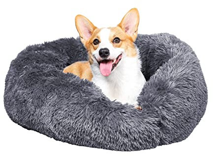 GONICVIN Donut Hundebett, Flauschiges Katzenbett, Beruhigendes Haustierbett, Gemütliche Anti-Angst-Betten mit Maschinenwaschbarem und Abnehmbarem Bezug, rutschfeste Unterseite