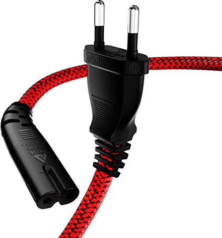 Stromkabel 2 Polig, RIKSOIN Netzkabel 5m Eurostecker (CEE 7/16 auf C7) Nylon-Geflecht Universale Kleingerätekabel mit VDE für TV, PS3/PS4/PS5,One S/X, Laptop Netzteil, Blu-ray, Radio usw