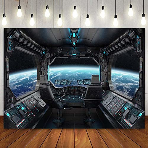 Raumschiff Innenraum mit Fenster Planet Erde Party Kulisse Banner Universum Science Fiction Raumschiff Pographie Galaxie Weltraum