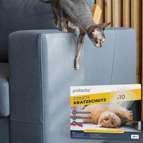 PROTECTO Kratzschutz Sofa Katze - 10-Pack 40x30 cm Selbstklebende Anti Kratz Folie für Katzen - Transparentes Klebeband für Sofabeine und Ecken - Kratzfester Sofa Katzenschutz
