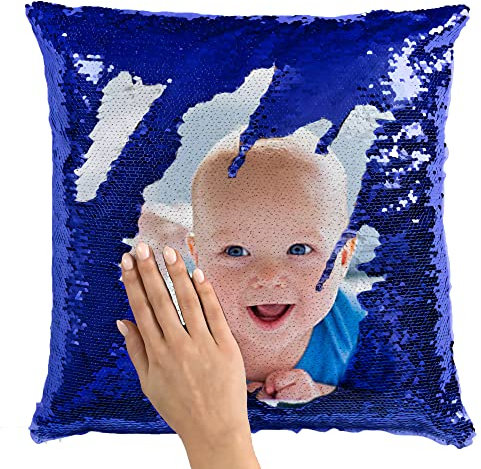 Personalisiertes magische Pailletten kissenbezug mit,DIY Design Fotos,individuelles Sofa Deko Fotogeschenk für Weihnachten, Geburtstag,Muttertag,Familienfoto-Kissenbezug, 40x40 cm(Nur Kissenbezug)