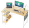 CubiCubi Computertisch mit Ablagefächern, Schreibtisch Kleiner L-förmiger Eckschreibtisch mit Regalen (Hellbraun, 110 x 70 cm)