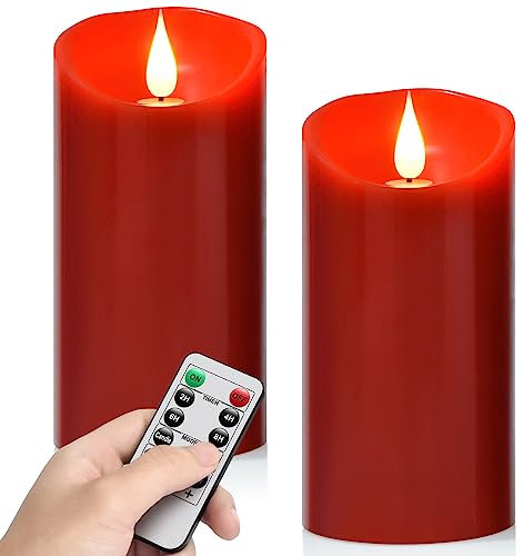 Tappovaly LED-Kerzen, flammenlose batteriebetriebene Kerzen. Blinkende Kerze mit Fernbedienung und Timer. Set von 3 echtes Wachs, verwendet für Wohndekoration und Feiertagsfeiern (2PACK, rot)
