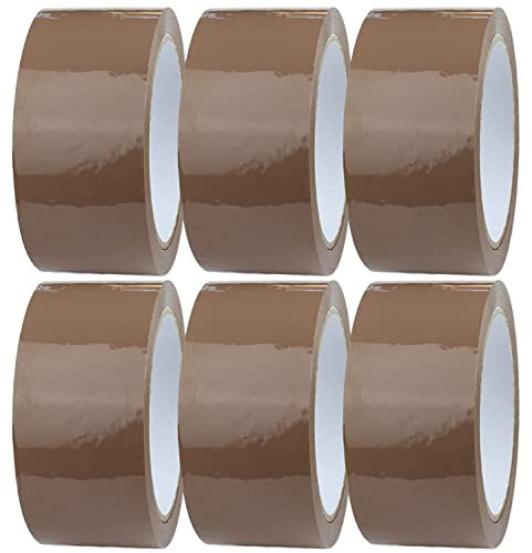 Acense Pack Of 6 Brown Packing Tape Strong for Packing Boxes and Sealing Parcels Heavy Duty Adhesive for Mulitiple Uses - Size 50mm x 50m - Compatible with Tape Guns For Easy Application.
