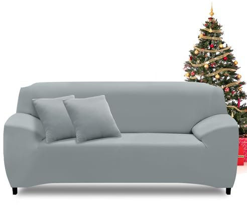 FIGOOO Sofabezug 3 Sitzer Stretch Sofabezüge mit Armlehnen Spandex Couchbezug Modern Anti-Rutsch Waschbar Sofa Protection Cover Schonbezug Couch(3-Sitzer,Hellgrau)