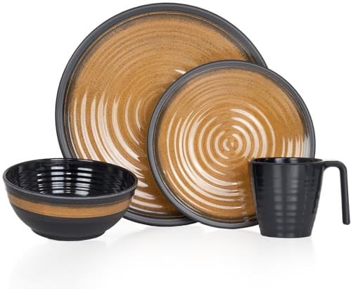 Vaisselle de camping 1 personne 4 pièces en mélamine | Service de table de pique-nique | Vaisselle de camping Stone Curry Design