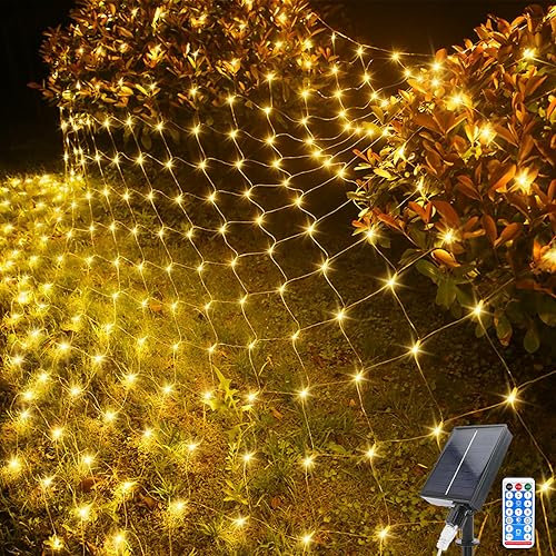 Acxilexy Lichternetz Solarleuchten Außen, 1,5 M x 1,5 M 96 LEDs Lichterkette Netz mit 8 Modi, Fernbedienung, Wasserdichte Lichterketten Vorhang für Weihnachten Hochzeit Garten Fenster Dekoration