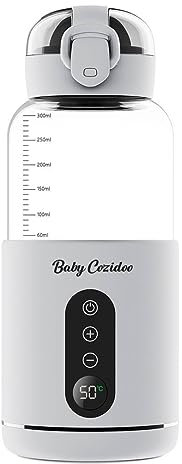Cozidoo chauffe-biberon nomade sans fil, pratique, et réglable en température, avec capacité de 300 ml/adapté au lait maternel (Blanc)