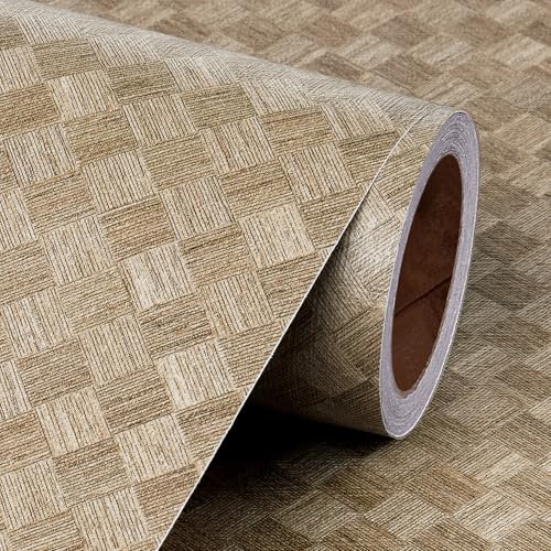 Livelynine Carta da Parati Adesiva Muro Rattan Naturale 40CMx10M Carta Parati Adesiva Muro Camera da Letto Salone Beige Marrone Carta Adesiva per Armadio Pellicola Adesiva per Mobili Beige Stile Boho