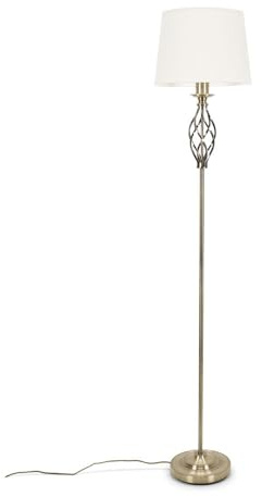 ValueLights | Traditional Antique Brass Standing Floor Lamp for Living Room with Fabric Lampshade Hallway Light | Floor Lamps, Home Décor & Improvement Essential | Included LED Bulb