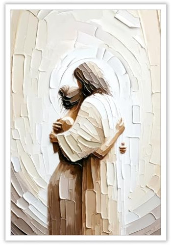 HGNSVRJX Wandkunst, Motiv: Jesus umarmende Frau, sicher in seinen Armen, Wandkunst, Bilder, Poster, Gemälde, Kunstwerke, Dekorationen für Esszimmer, Wohnzimmer, Küche, christliches spirituelles