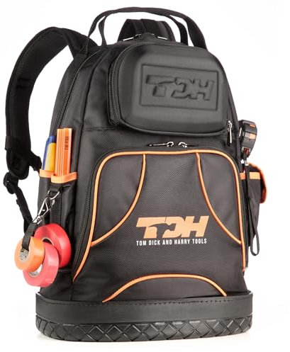 Tool Backpack with waterproof base - Tool Backpack Heavy Duty - Electrician Tool Bag with battery pockets - Tool Bag Organizer - Tool Bag Backpack Water and Tear Resistant - Construction Backpack