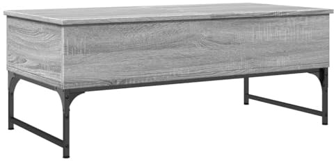 vidaXL Couchtisch, Beistelltisch mit verstellbaren Füßen, Wohnzimmertisch mit viel Stauraum, Sofatisch Kaffeetisch Tisch, Grau Sonoma Holzwerkstoff Metall