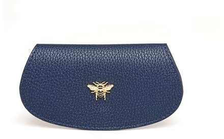 Alice Wheeler Navy Bumble Bee Glasses Case – Vegan Leather Exterior, Velvet Interior – Protective Eyewear Holder –