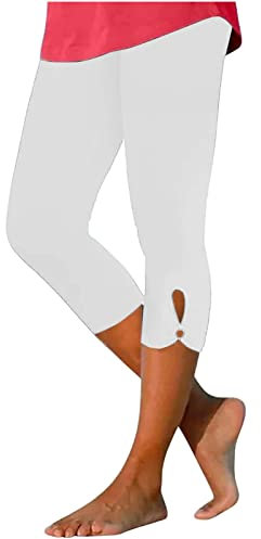 KOG Amazon Basics High Waist 3/4 Leggings für Damen Leggins Sexy Yoga Leggings 7/8 Elegant Yoga Hose Frauen Jogginghosen Drucken Outdoor Hose 2024 Tanzhose Kurzgrößen Yogahose Prime Weiß 3XL