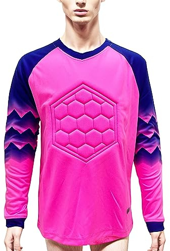 ZUYPSK Set di maglia da portiere per ragazzi da calcio imbottito a maniche lunghe attrezzature di protezione tuta, rosa rossa, 10 anni