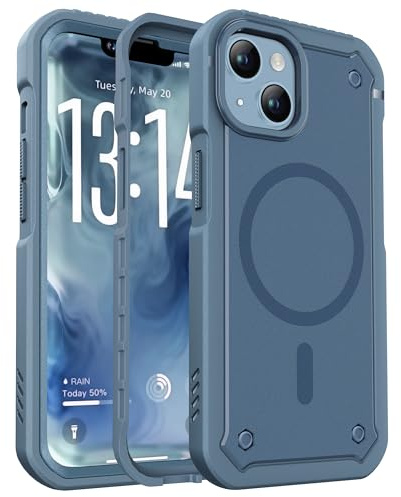 ORETECH Magnetic for iPhone 13 Case & iPhone 14 Case, with [2 Pack Screen Protector + Camera Lens Protector] [Fit for MagSafe] [25 FT Shockproof ] 360° Rugged Armor Phone Cover - Blue
