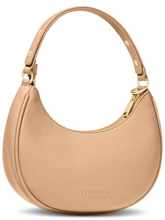 Vantamo Borsa a mezzaluna da donna - mezzaluna in ecopelle con antifurto RFID e tracolla regolabile - luna con cerniere dorate e clip anti-borseggio - forma di luna per tutti i giorni