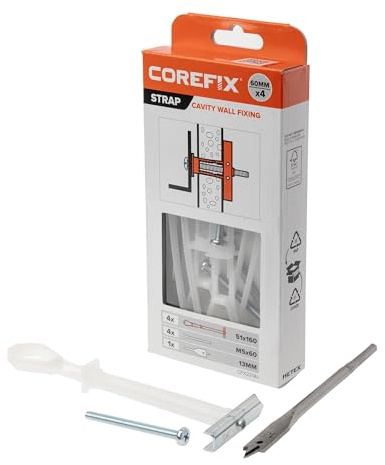 Corefix Strap – Chevilles À Bascule Pour Paroi Creuse, Lot De 4 (M5x60mm). Fixation Métallique Lourde Pour Placo, Mur Creux Et Parpaing. Installation Facile, Réglable Jusqu’à 50 mm.