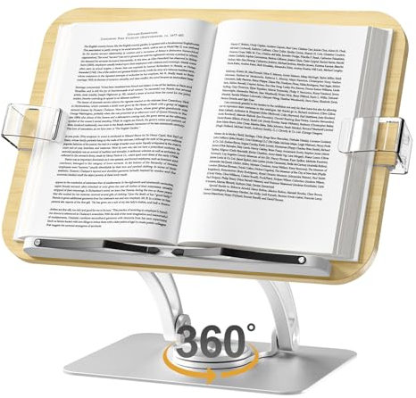 KVRG Buchständer zum Lesen, verstellbarer Buchhalter mit 360° drehbarem Sockel, faltbarer Kochbuchständer, Rezeptbuch für Noten, Laptop, Rezept, Lehrbuch, Buchhalter-Eiche