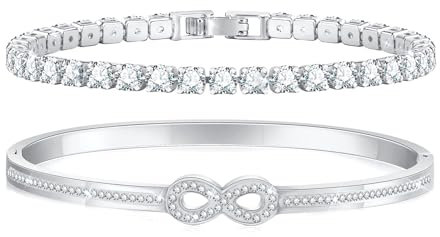 TempBeau Armband Damen Gold Silber Tennisarmband - Kristallen Tennis Armband 6mm Breit Cubic Zirkonia Armreif für Frauen, Wasserfester Tennisarmband mit Edelstahl Armbänder Set Geschenke für Damen