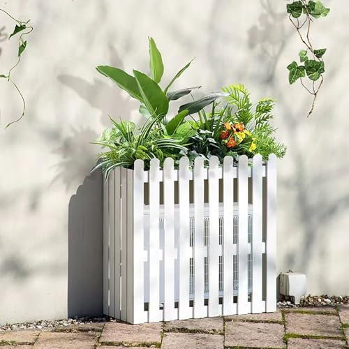Klimaanlage Abdeckung, Verkleidung der Außengerät der Outdoor Wärmepumpe aus Holz, Sichtschutz Sonnenschutz Dekorative Schutzgitter für Klimagerät Außenklimaanlage Garten(White,120*60*105cm)